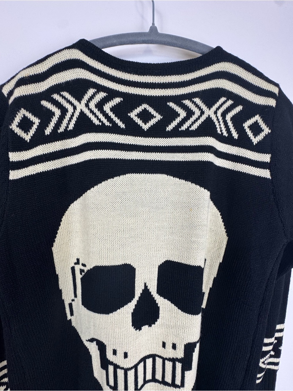 Hot & Delicious Skull Cardigan Sweater Black Ivory Open Front Goth Boho M/L Fall - Picture 10 of 16